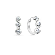 Sterling Silver Cubic Zirconia Round S Design Three-Stone Journey Small Huggie Hoop Earrings