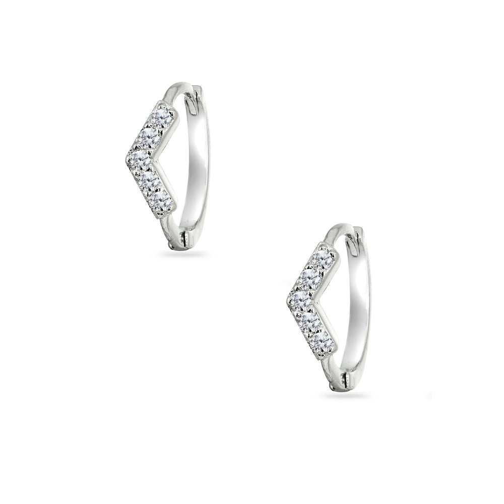 Sterling Silver Cubic Zirconia V Shape Small Huggie Hoop Earrings-3