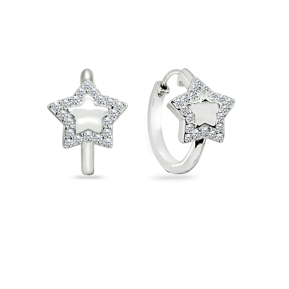 Sterling Silver Cubic Zirconia Star Small Huggie Hoop Earrings