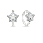 Sterling Silver Cubic Zirconia Star Small Huggie Hoop Earrings