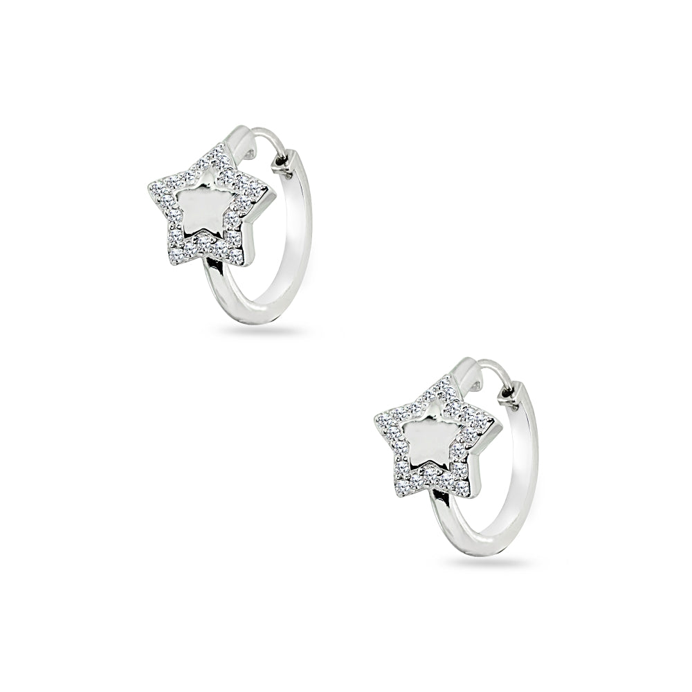 Sterling Silver Cubic Zirconia Star Small Huggie Hoop Earrings-3