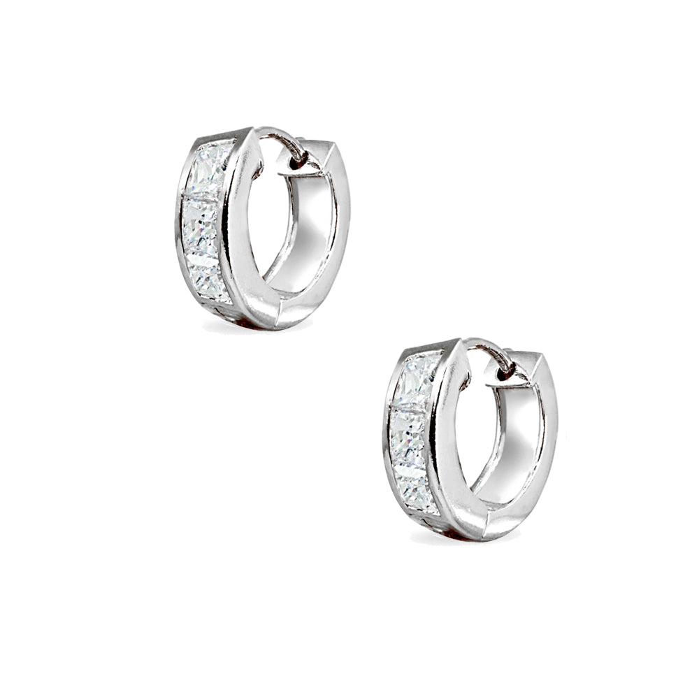 Sterling Silver,  Swarovski Zirconia 5x15mm Princess-Cut  Oval Small Huggie Hoop Earrings-3