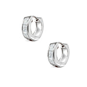 Sterling Silver,  Swarovski Zirconia 5x15mm Princess-Cut  Oval Small Huggie Hoop Earrings
