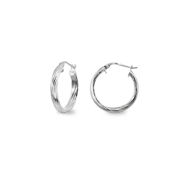 Sterling Silver Polished 3x15mm Twist Half Round Click-Top Small Hoop Earrings