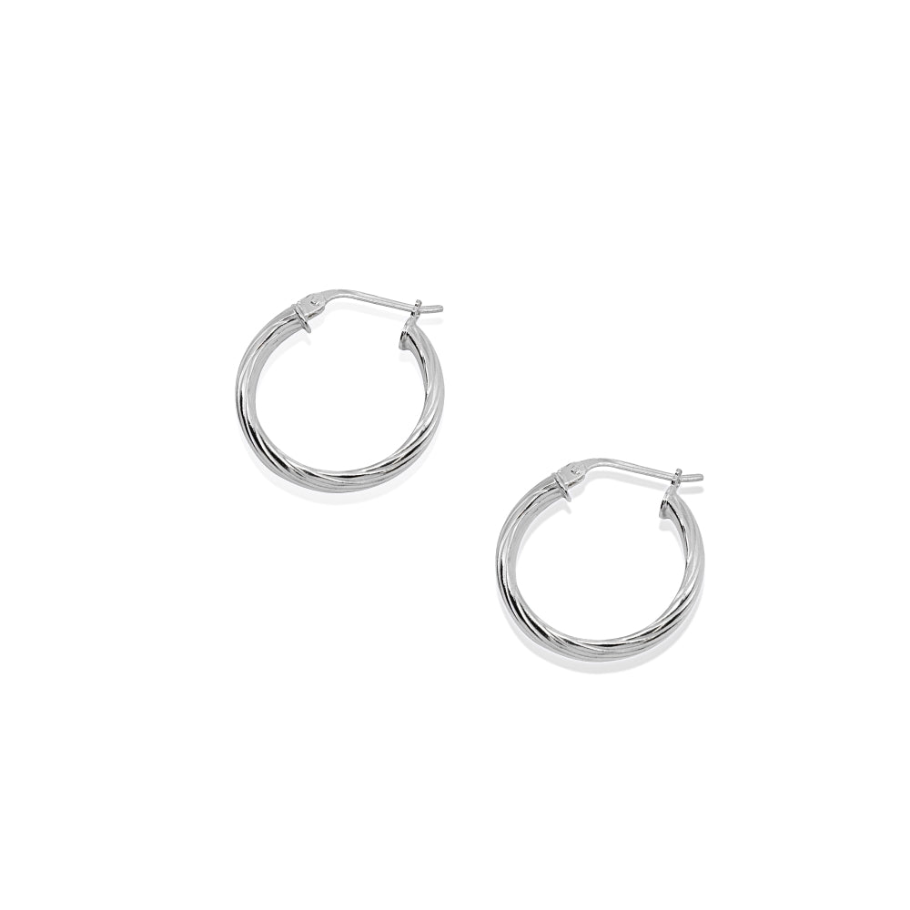 Sterling Silver Polished 3x15mm Twist Half Round Click-Top Small Hoop Earrings-2