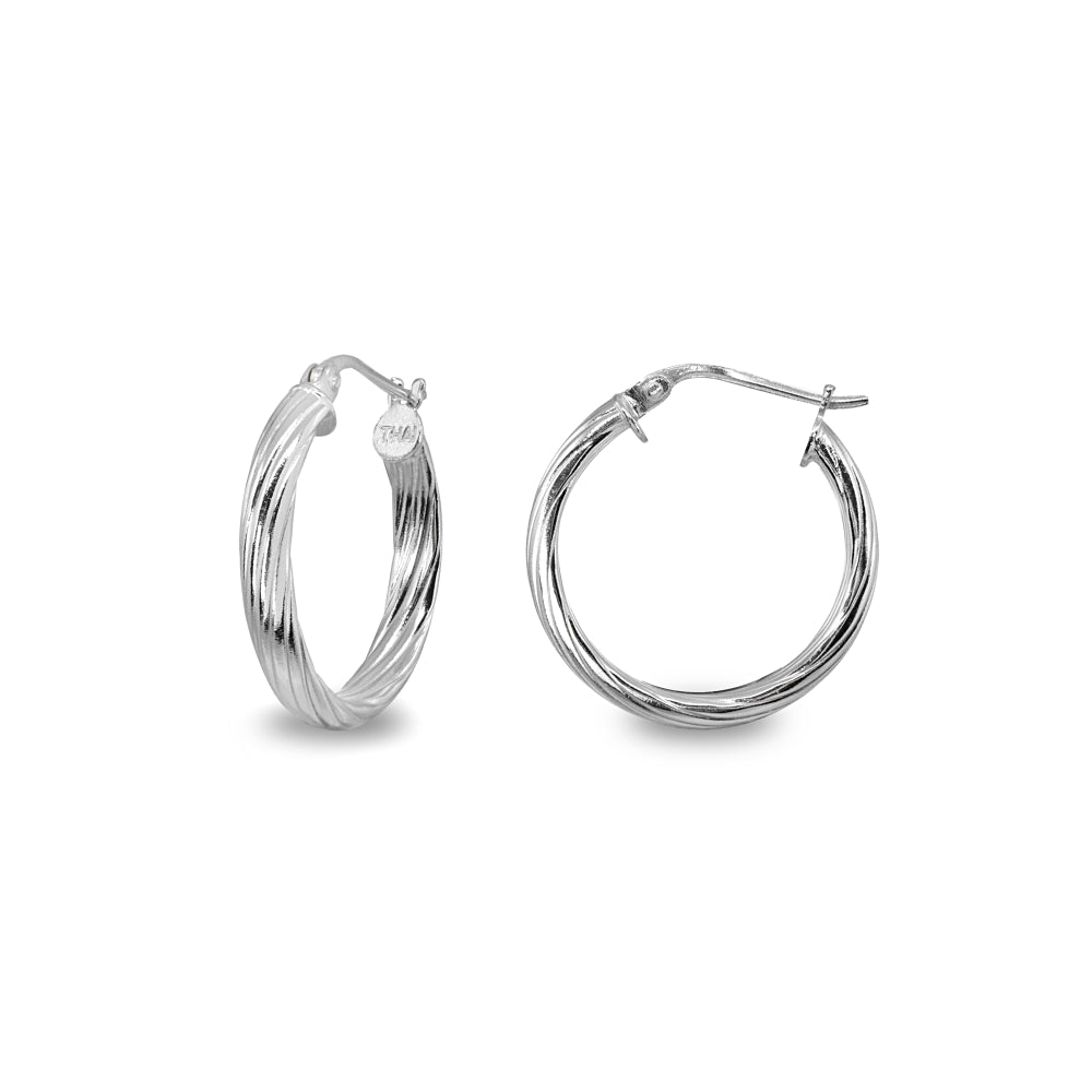 Sterling Silver Polished 3x20mm Twist Half Round Click-Top Small Hoop Earrings