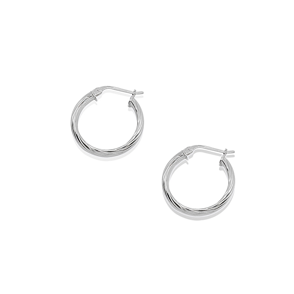 Sterling Silver Polished 3x20mm Twist Half Round Click-Top Small Hoop Earrings-2
