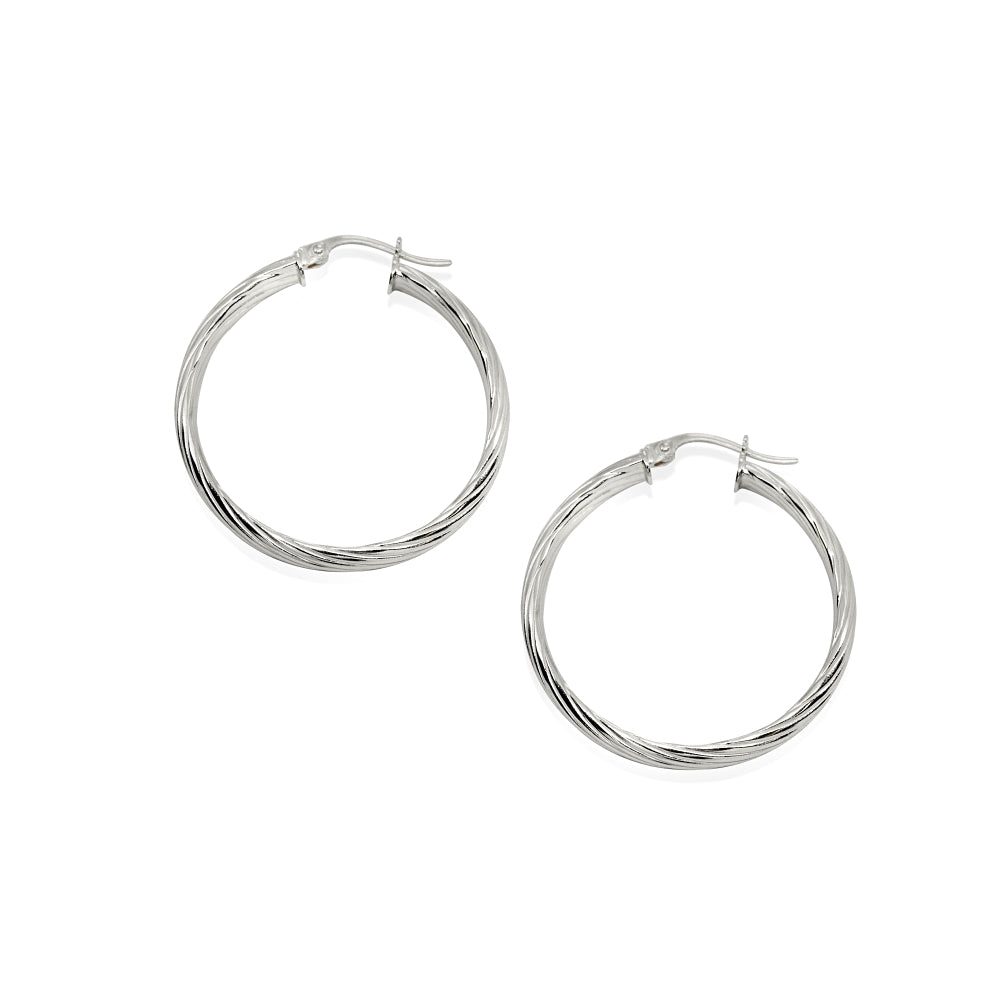 Sterling Silver Polished 3x25mm Twist Half Round Click-Top Small Hoop Earrings-2
