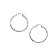 Sterling Silver Polished 3x25mm Twist Half Round Click-Top Small Hoop Earrings
