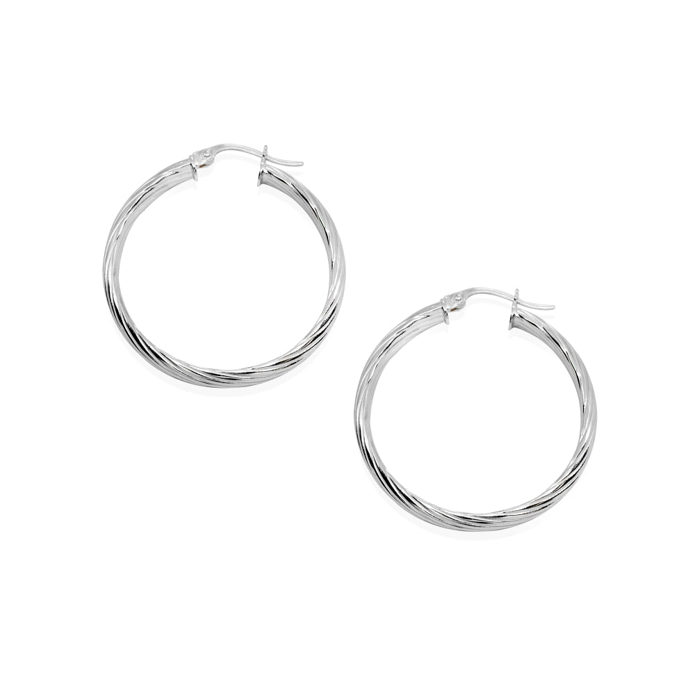 Sterling Silver Polished 3x30mm Twist Half Round Click-Top Medium Hoop Earrings-2