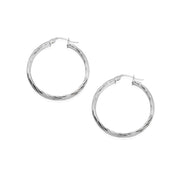 Sterling Silver Polished 3x30mm Twist Half Round Click-Top Medium Hoop Earrings