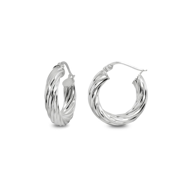Sterling Silver Polished 4x20mm Twist Round Click-Top Small Hoop Earrings