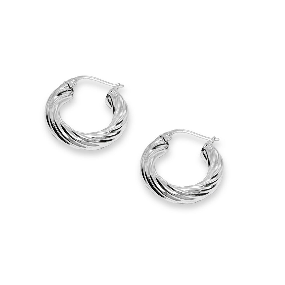 Sterling Silver Polished 4x20mm Twist Round Click-Top Small Hoop Earrings-2