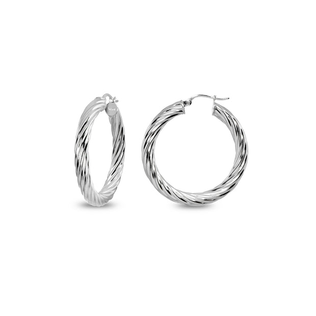Sterling Silver Polished 4x25mm Twist Round Click-Top Small Hoop Earrings