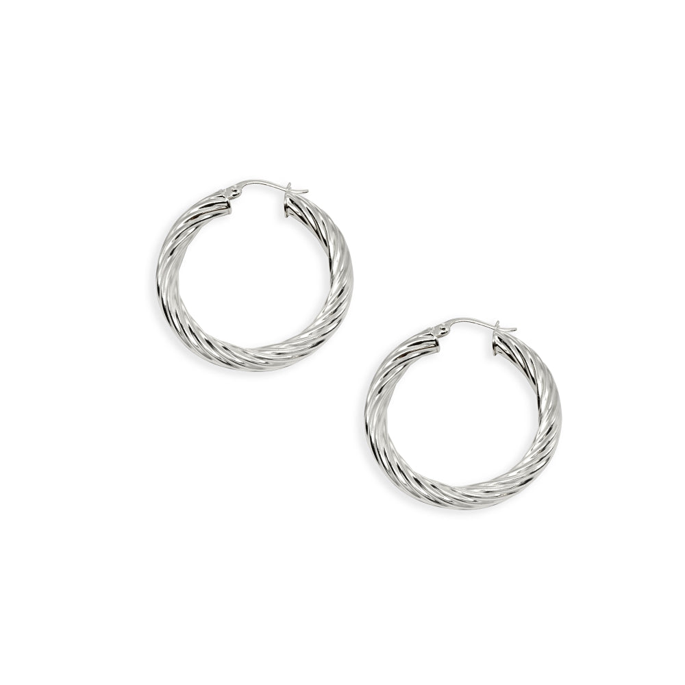 Sterling Silver Polished 4x25mm Twist Round Click-Top Small Hoop Earrings-2