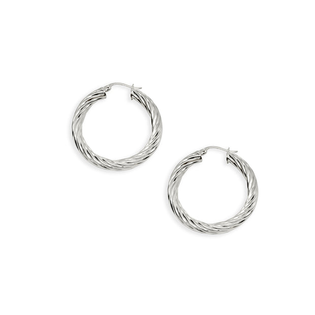 Sterling Silver Polished 4x25mm Twist Round Click-Top Small Hoop Earrings