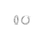 Sterling Silver Polished 3x15mm Twist Round Click-Top Small Hoop Earrings