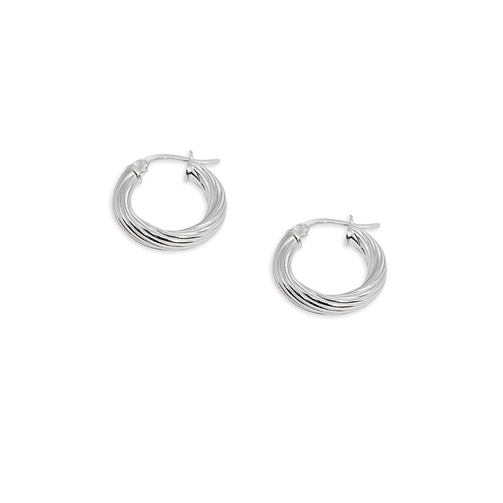 Sterling Silver Polished 3x15mm Twist Round Click-Top Small Hoop Earrings-2