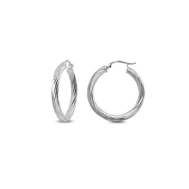 Sterling Silver Polished 3x20mm Twist Round Click-Top Small Hoop Earrings