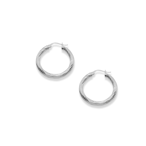 Sterling Silver Polished 3x20mm Twist Round Click-Top Small Hoop Earrings