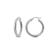 Sterling Silver Polished 3x25mm Twist Round Click-Top Small Hoop Earrings
