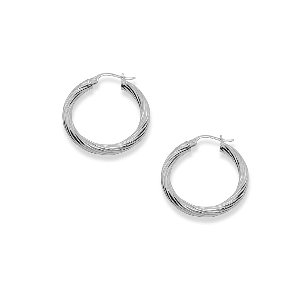 Sterling Silver Polished 3x25mm Twist Round Click-Top Small Hoop Earrings-2