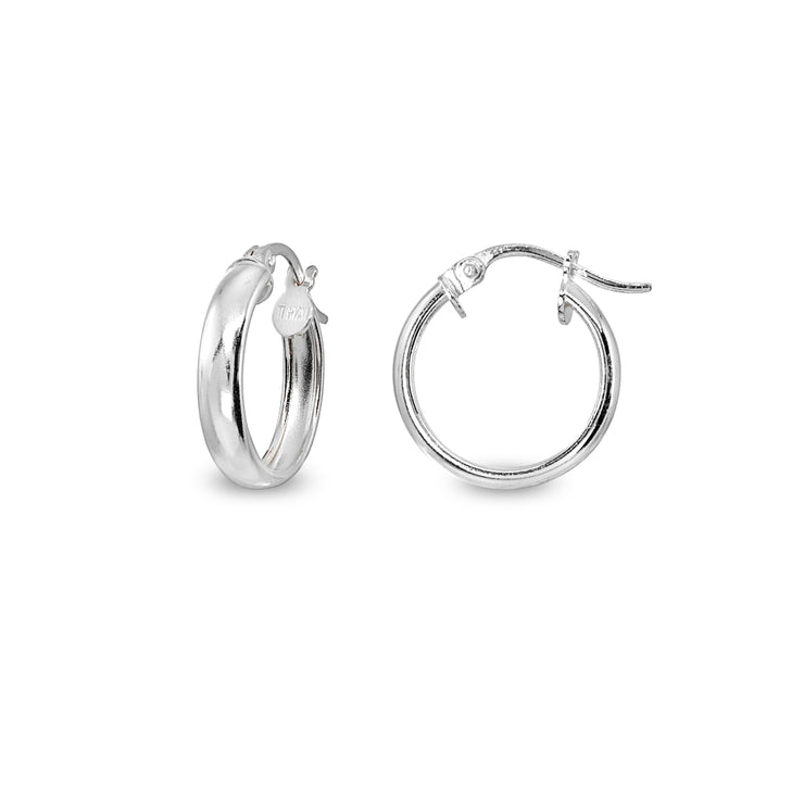 Sterling Silver Polished 3x15mm Round Click-Top Small Hoop Earrings
