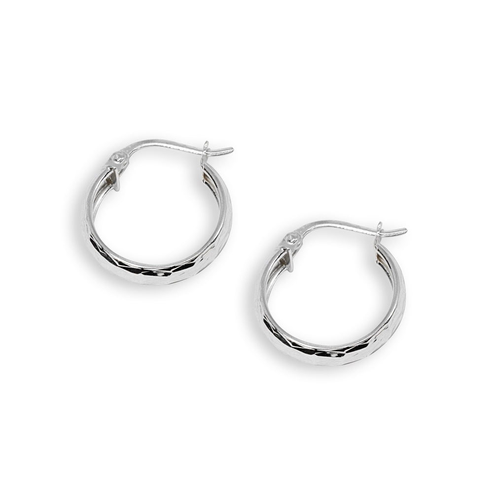 Sterling Silver 4x15mm Diamond-Cut Round Click-Top Small Hoop Earrings-2