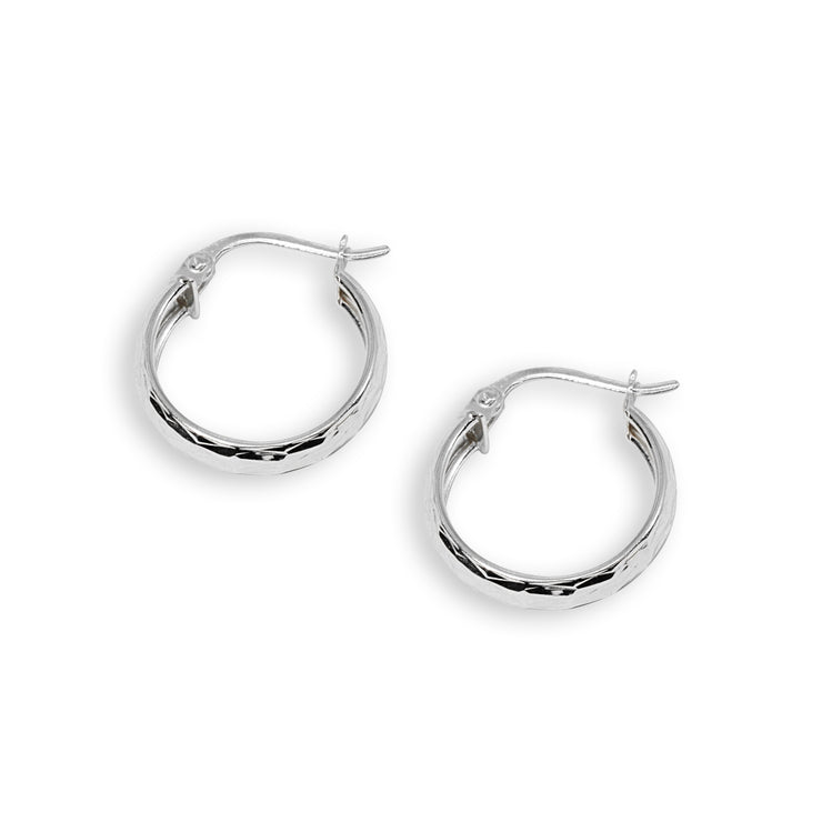 Sterling Silver 4x15mm Diamond-Cut Round Click-Top Small Hoop Earrings