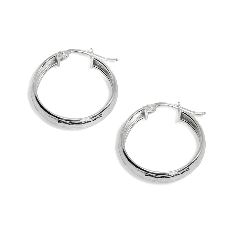 Sterling Silver 4x20mm Diamond-Cut Round Click-Top Small Hoop Earrings-2