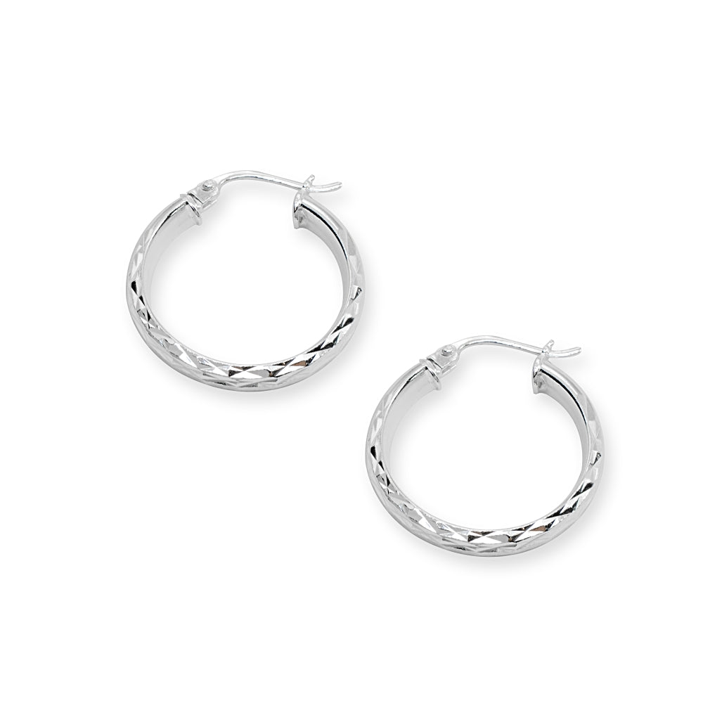 Sterling Silver 3x25mm Diamond-Cut Round Dainty Click-Top Small Hoop Earrings-2