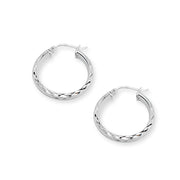 Sterling Silver 3x25mm Diamond-Cut Round Dainty Click-Top Small Hoop Earrings