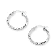 Sterling Silver 3x30mm Diamond-Cut Round Dainty Click-Top Small Hoop Earrings