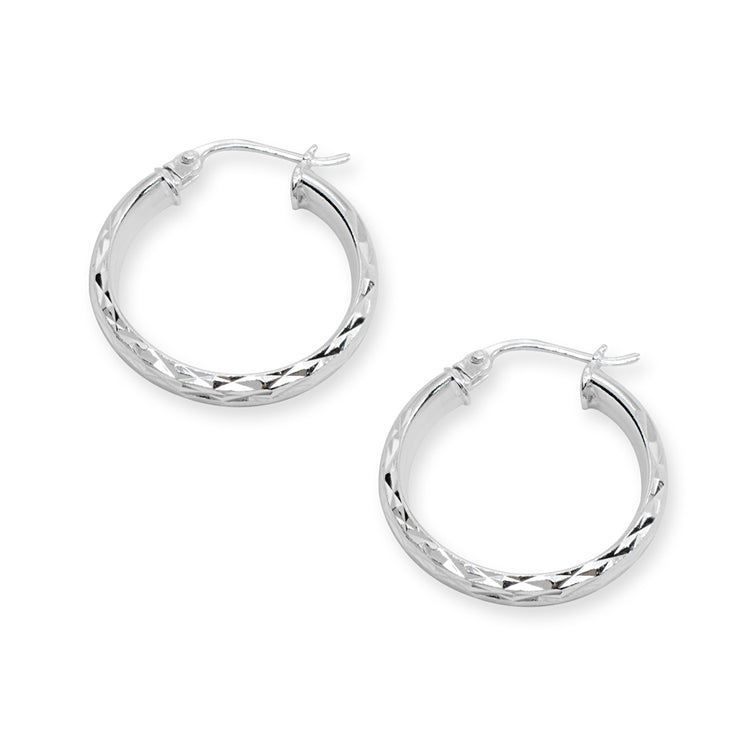 Sterling Silver 3x30mm Diamond-Cut Round Dainty Click-Top Small Hoop Earrings