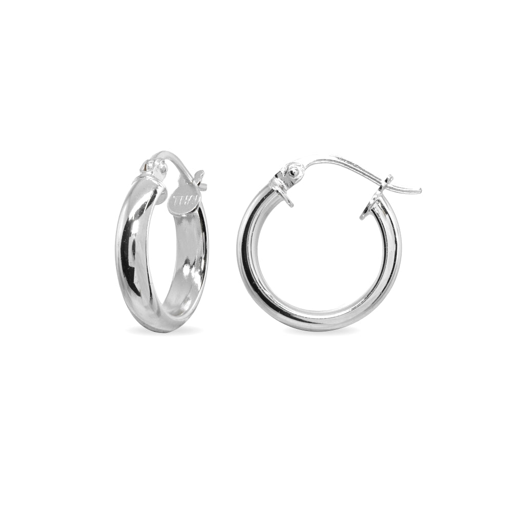 Sterling Silver Polished 3x15mm Half Round Click-Top Small Hoop Earrings