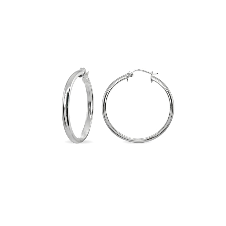Sterling Silver Polished 3x20mm Half Round Click-Top Small Hoop Earrings