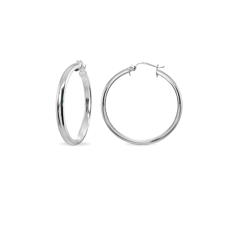 Sterling Silver Polished 3x25mm Half Round Click-Top Small Hoop Earrings