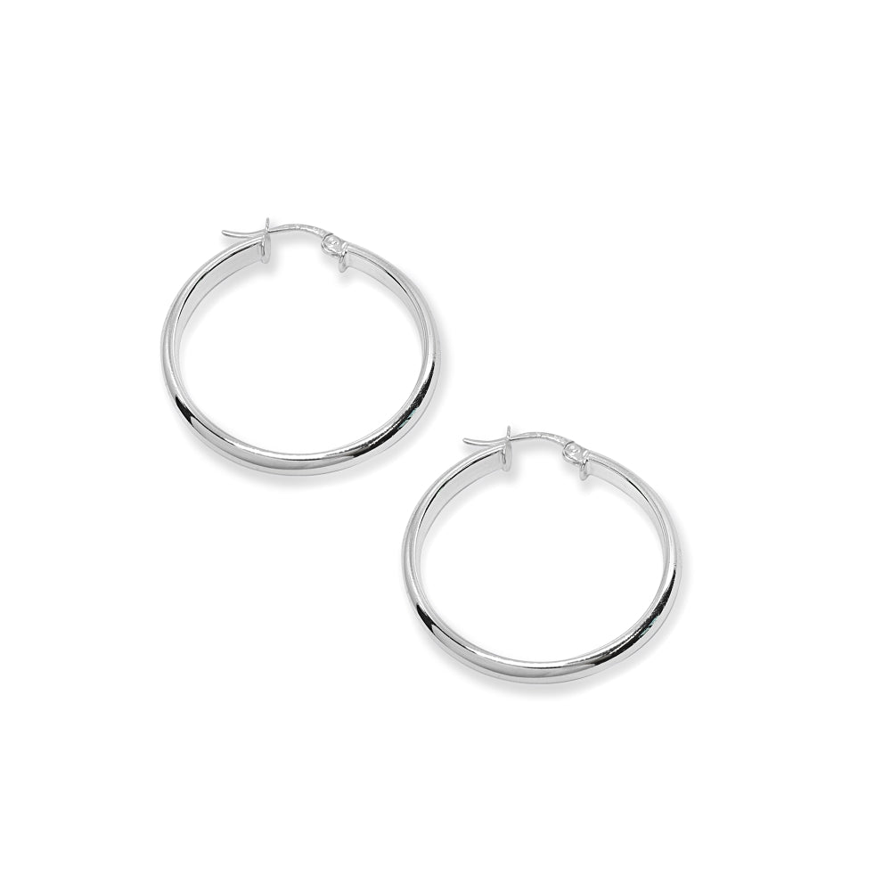 Sterling Silver Polished 3x25mm Half Round Click-Top Small Hoop Earrings-2