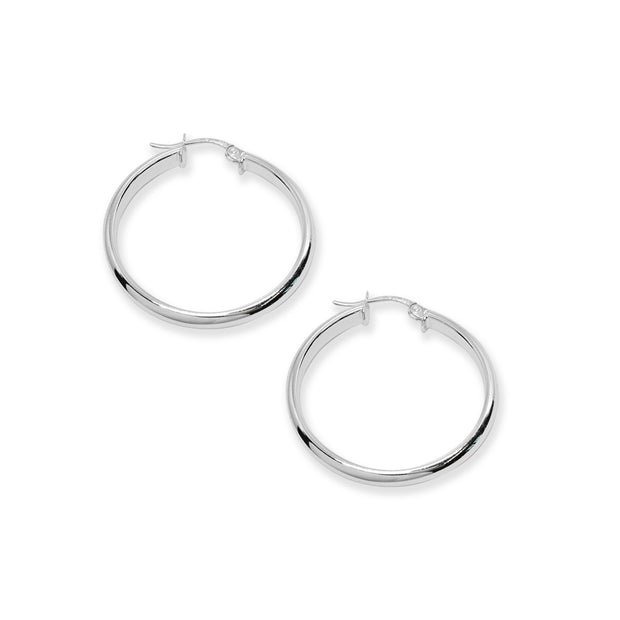 Sterling Silver Polished 3x30mm Half Round Click-Top Medium Hoop Earrings