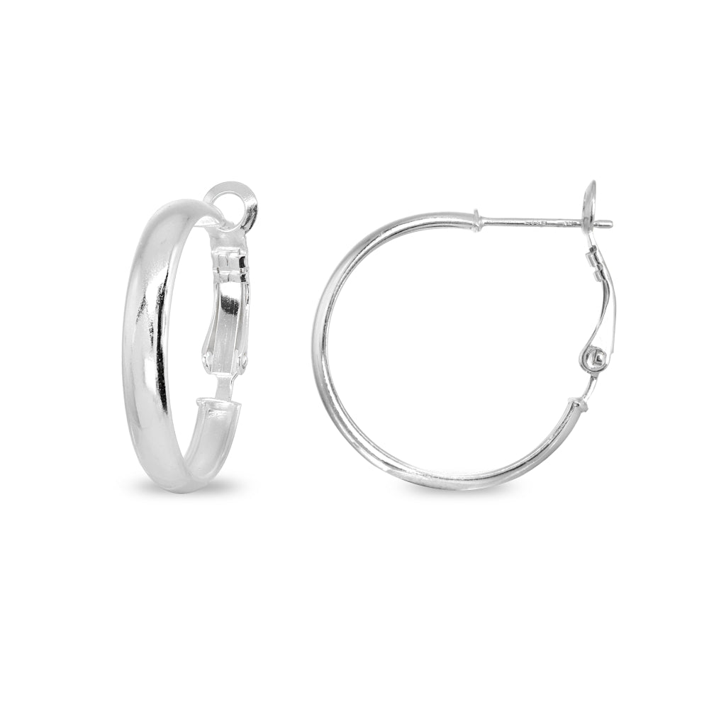 Sterling Silver Polished 4x25mm Round Clutchless Small Hoop Earrings