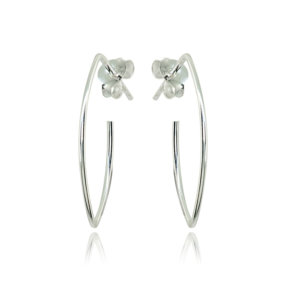 Sterling Silver Polished Marquise Shape Drop Hoop Earrings