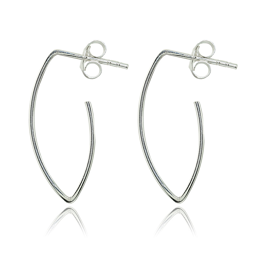 Sterling Silver Polished Marquise Shape Drop Hoop Earrings-2