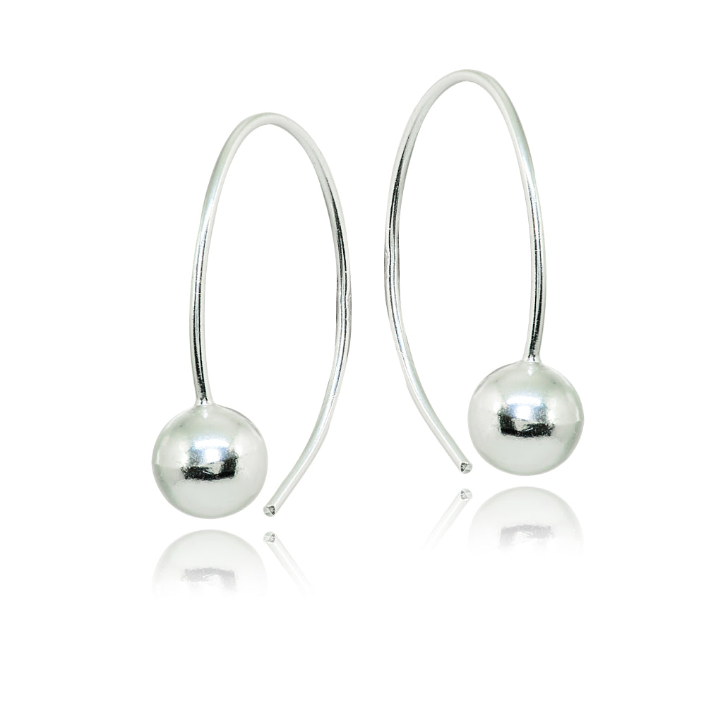Sterling Silver Polished Upside Down Bead Wire Open Hoop Earrings