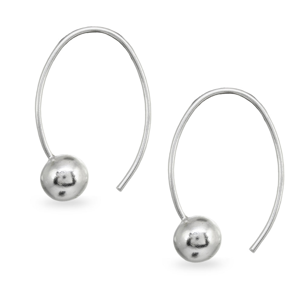 Sterling Silver Polished Upside Down Bead Wire Open Hoop Earrings-2