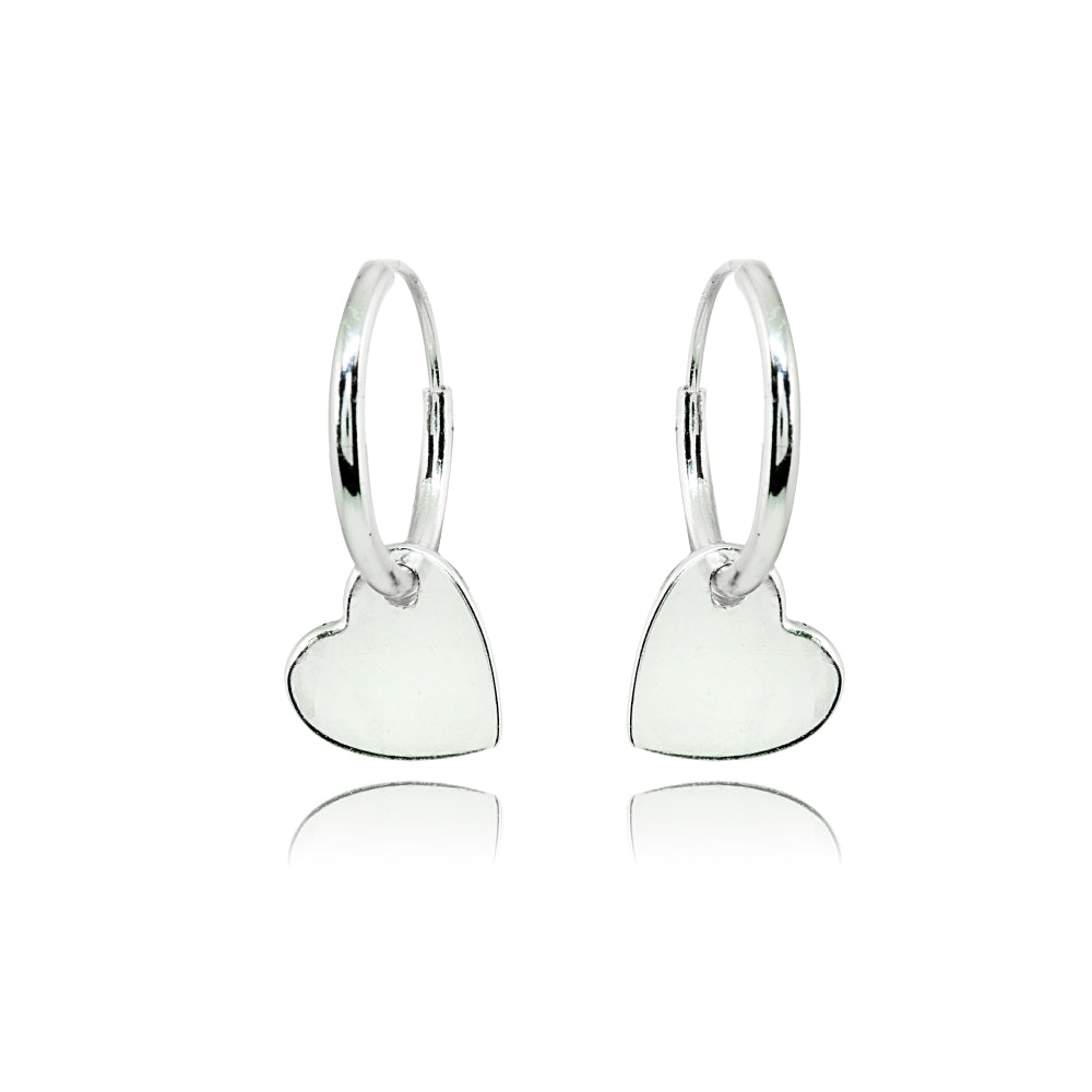 Sterling Silver Polished Heart Dainty Endless Small Hoop Earrings