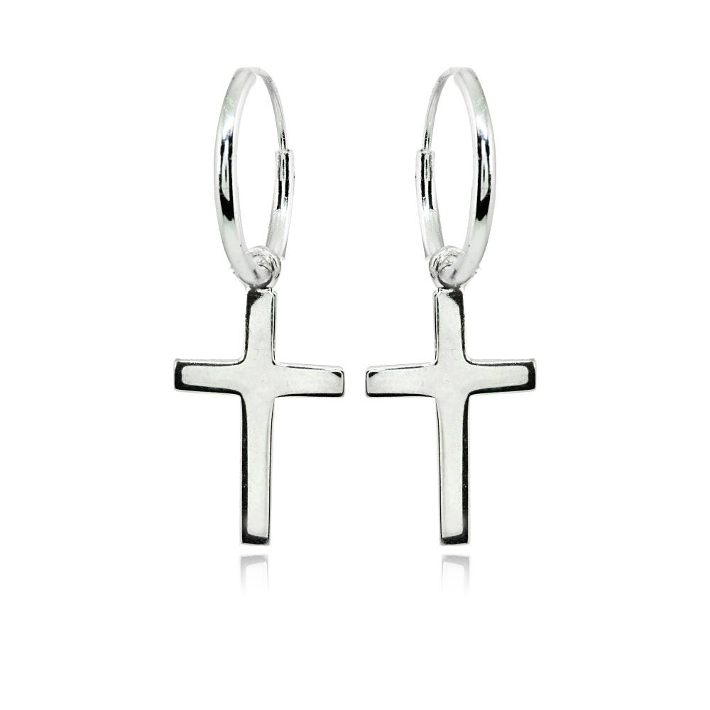 Sterling Silver Polished Cross Religious Dainty Endless Small Hoop Earrings