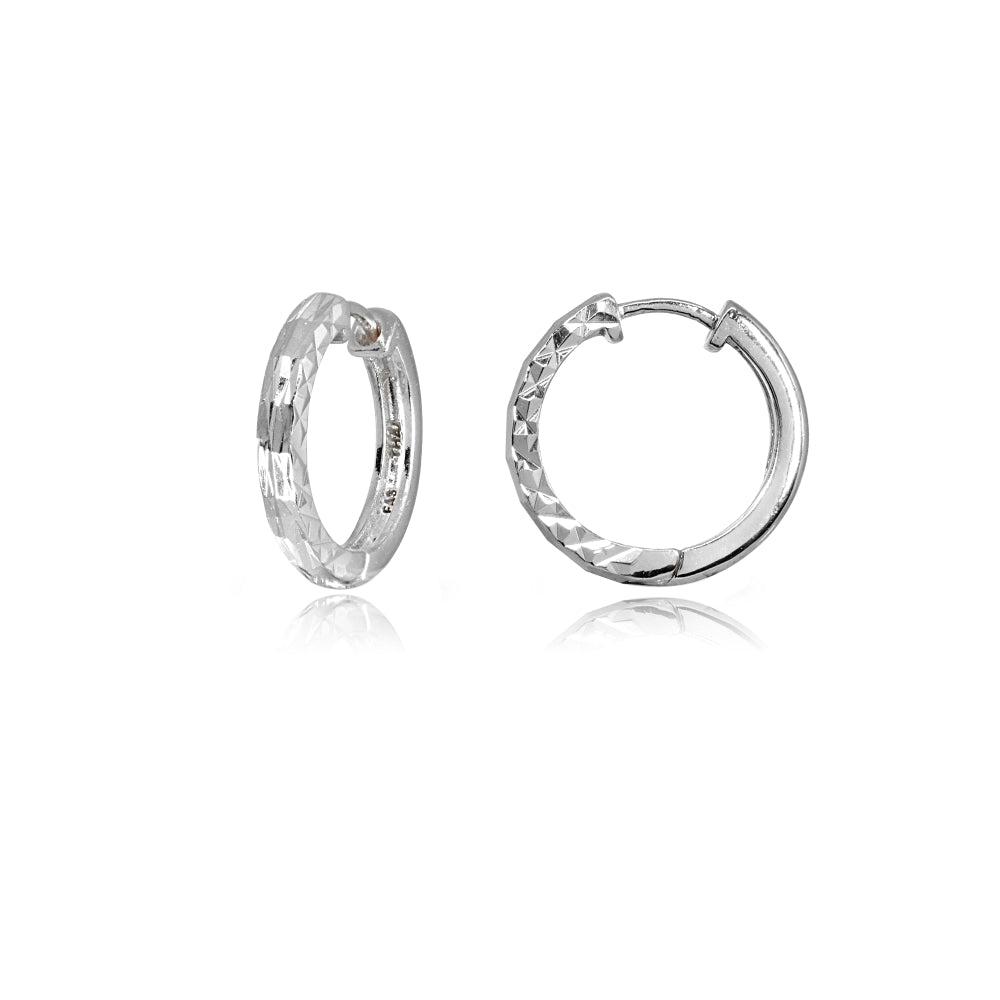 Sterling Silver 2x15mm Diamond-Cut Polished Small Hoop Earrings
