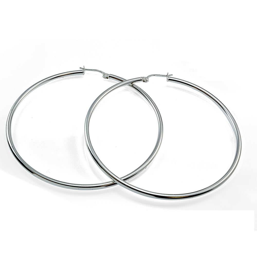 Sterling Silver 50mm Round Hoop Earrings-2