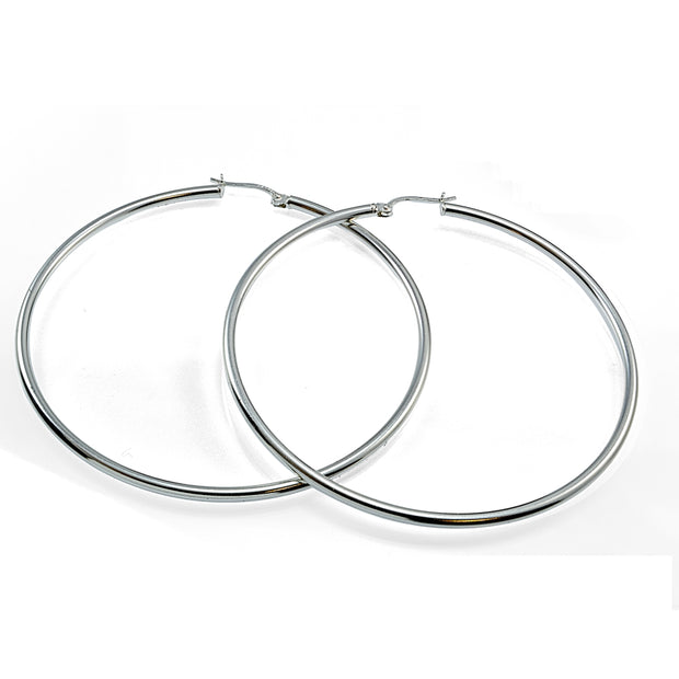 Sterling Silver 50mm Round Hoop Earrings