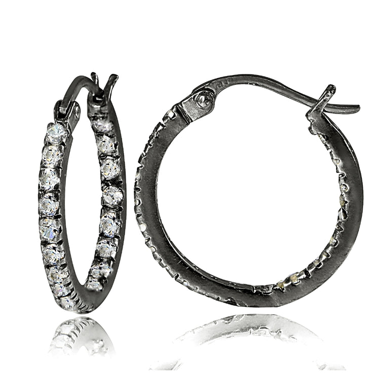 Black Tone over Sterling Silver Cubic Zirconia Inside Out 17mm Round Hoop Earrings
